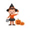 happy cute little kid boy and girl celebrate halloween wears witch costume