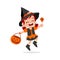 happy cute little kid boy and girl celebrate halloween wears witch costume