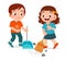 happy cute little kid boy and girl sweeping floor