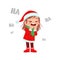 happy cute little kid boy and girl wearing red christmas costume and laugh loud