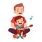 happy cute little kid boy play guitar with dad