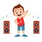 happy cute little kid boy workout with listening music