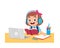 happy cute little kid do home school with computer laptop connect to internet study e-learning and course. e-learning web element