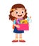 happy cute little kid girl carry box of school supplies