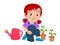 happy cute little kid girl plant tree in garden