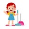 happy cute little kid girl sweeping floor