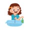 happy cute little kid girl wash hand in sink