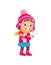 happy cute little kid play and wear jacket in winter season. child feeling chill wearing warm clothes