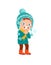 happy cute little kid play and wear jacket in winter season. child feeling chill wearing warm clothes