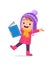 happy cute little kid study and wear jacket in winter season. child read book wearing warm clothes