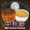 Happy and Cute Mooncake and Teacup for Mid-Autumn Festival Celebration, Vector Illustration