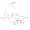 Happy cute outline playing kitten. Simple cartoon style. Page for art coloring book for kids.