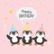 Happy cute Penguins celebrate birthday.