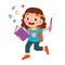 happy cute student kid girl with book and pencil