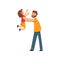 Happy Dad Holding Smiling Daughter on His Hands, Father and His Child Having Good Time Together, Happy Family Cartoon