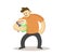 Happy dad holding two babies in his arms, cartoon character. Paternity concept. Flat vector illustration, isolated on