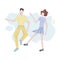 Happy dancing couple. A young man and a girl at a disco or a party. It`s time to relax and have a rest. Fun to celebrate the holid