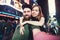 Happy dating couple in love taking selfie photo on Times Square in New York while travel in USA on honeymoon