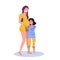 Happy daughter listening mothers belly cheerful girl child embracing her mom pregnancy and motherhood concept flat full