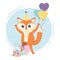 Happy day, little fox with balloons caramel ice cream in stick