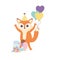 Happy day, little fox with balloons caramel ice cream in stick