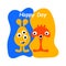 Happy day. Positive phrase. Cute cartoon monsters. Childrens greeting card or party invitation template