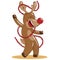 Happy deer dancing incendiary dance in decorations