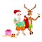 Happy deer and Santa Claus getting ready for Xmas party