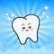 Happy Dental Smile Tooth Mascot Cartoon Character on sunburt blu