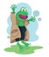 Happy detective frog mascot for kids books