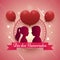 Happy Dia dos Namorados Valentine`s Lovers` Day of the Enamored 3d heart couple silhouette poster vector card