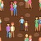 Happy different family couples characters mother father baby multinational people together vector seamless pattern