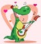 Happy dinosaur plays guitar