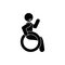 Happy disabled icon, stick figure man sitting in a wheelchair