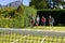 Happy diverse group of friends arriving together at tennis court