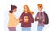 Happy diverse students on a school break. Girls and a guy talking. Group of people. Flat vector illustration.