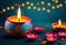 Happy Diwali background, diya candles banner with copy space text, festival of lights