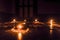 Happy Diwali. Diya Oil Lamps in DIPAWALI celebration decorated over Handmade Rangoli