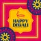 happy diwali festival card with diya in decorative colors vector