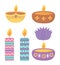 Happy diwali festival, colored candles burning flame decoration event vector design