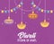 Happy diwali festival, hanging diya lamps candles decoration traditonal, vector design