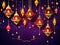 Happy diwali festival of lights creative lights hanging bokeh background
