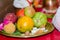 Happy Diwali - Fruits in Plate for Diwali Pooja on deepawali