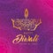 Happy diwali gold mandala candle on pink and purple gradient background vector design