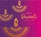 Happy diwali gold mandala candles on pink and purple gradient background vector design
