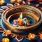 Happy Diwali greeting cards gold diya lamps, Aqua Bule theme illustration