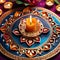 Happy Diwali greeting cards gold diya lamps, Aqua Bule theme illustration