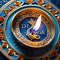 Happy Diwali greeting cards gold diya lamps, Aqua Bule theme illustration