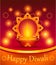 Happy diwali holiday poster. Indian traditional festival of lights. Realistic diya lamp with fire candle, gold randoli lotus