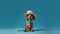 A Happy Dog Dachshund In A Hat Beachwear Indigo Blue Background. Generative AI